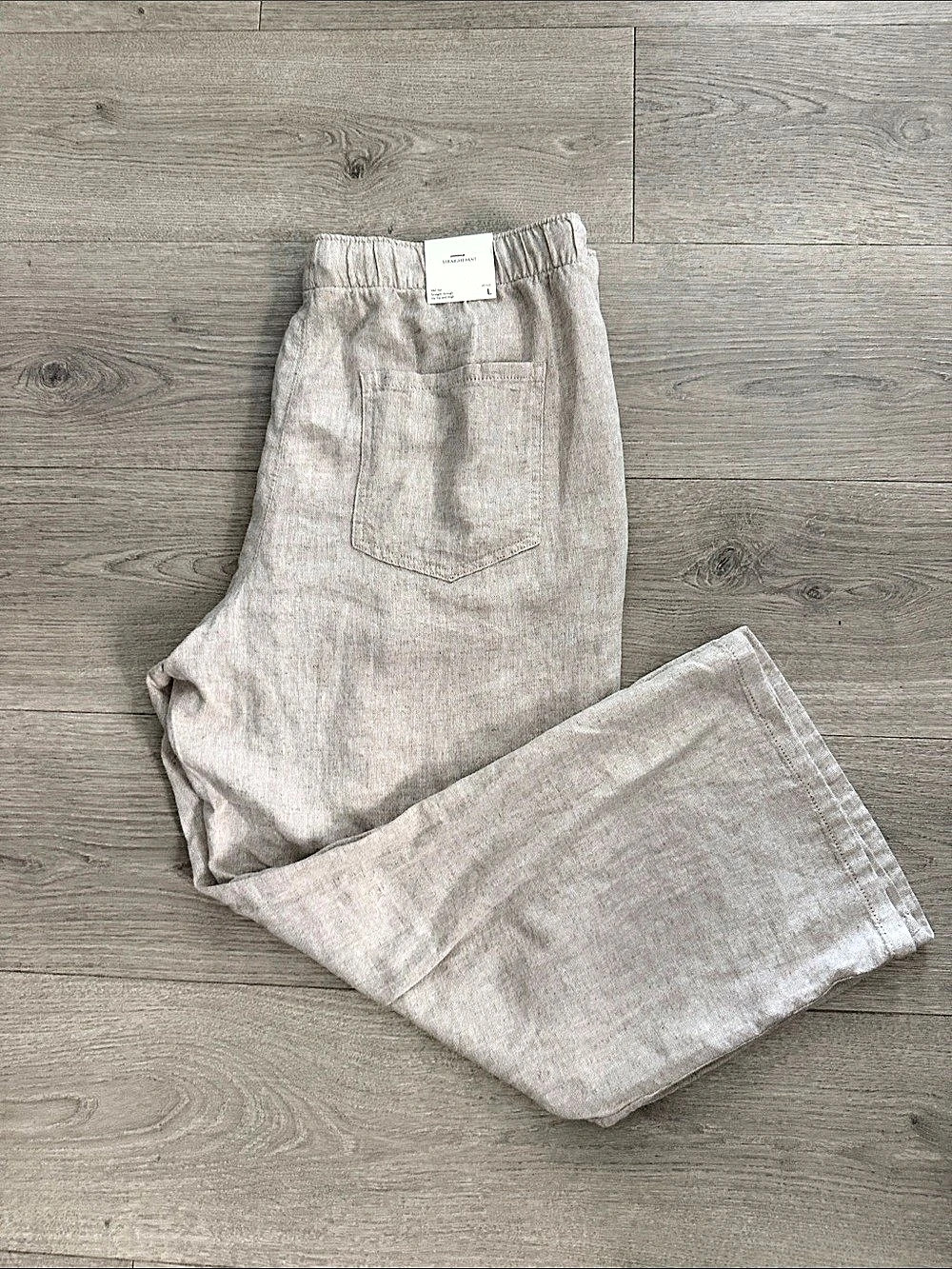 Banana Republic Straight-Leg Mid-Rise Linen-Blend Pant Beige Large Petite
